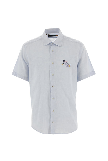 Uçuk Mavi Kısa Kol Regular Fit Keten Gömlek