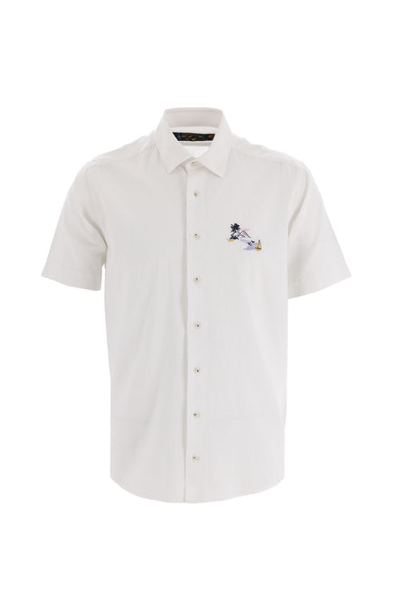 Beyaz Kısa Kol Regular Fit Keten Gömlek