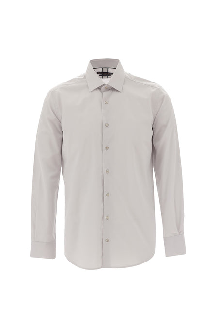 Açık Gri Uzun Kol Slim Fit Dar Kesim Klasik Pamuklu Bambu Pamuklu Gömlek