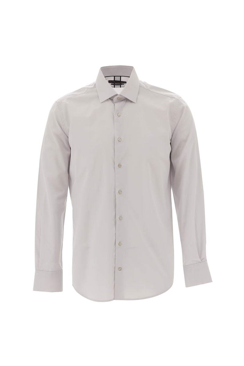 Açık Gri Uzun Kol Slim Fit Dar Kesim Klasik Pamuklu Bambu Pamuklu Gömlek