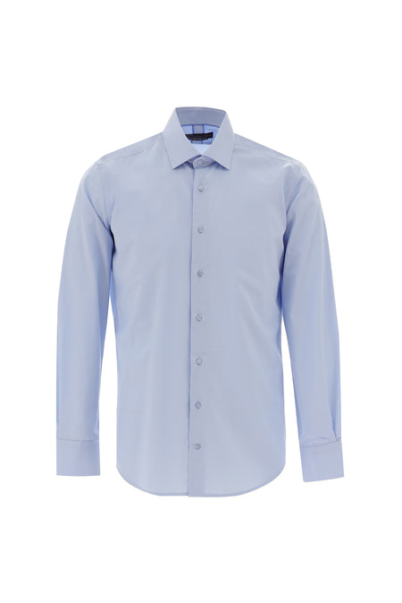 Açık Mavi Uzun Kol Slim Fit Dar Kesim Klasik Pamuklu Bambu Pamuklu Gömlek