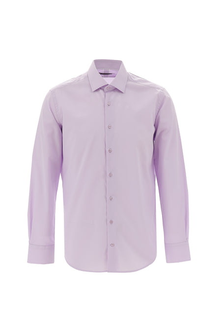 Lila Uzun Kol Slim Fit Dar Kesim Klasik Bambu Gömlek