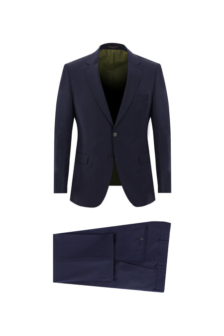 Orta Lacivert Slim Fit Dar Kesim Yünlü Klasik Takım Elbise