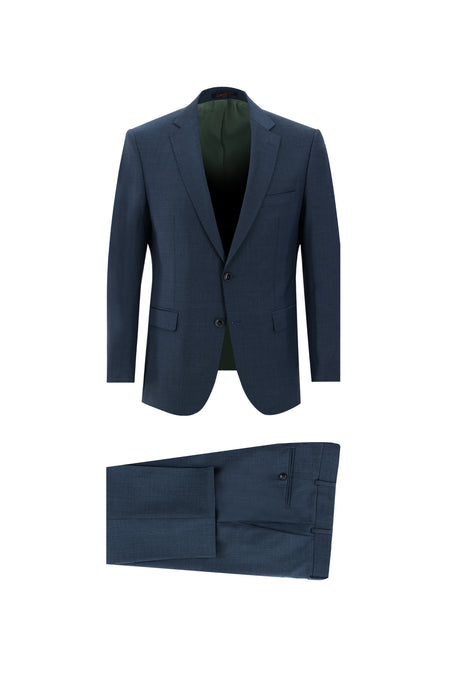Petrol Yeşili Slim Fit Dar Kesim Yünlü Klasik Takım Elbise