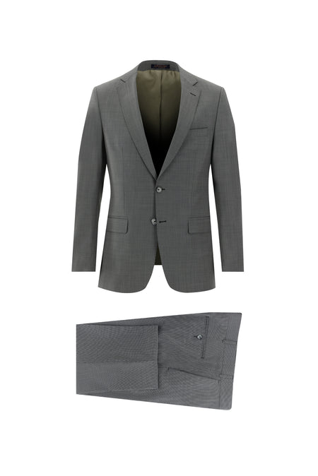 Açık Gri Slim Fit Dar Kesim Yünlü Klasik Takım Elbise