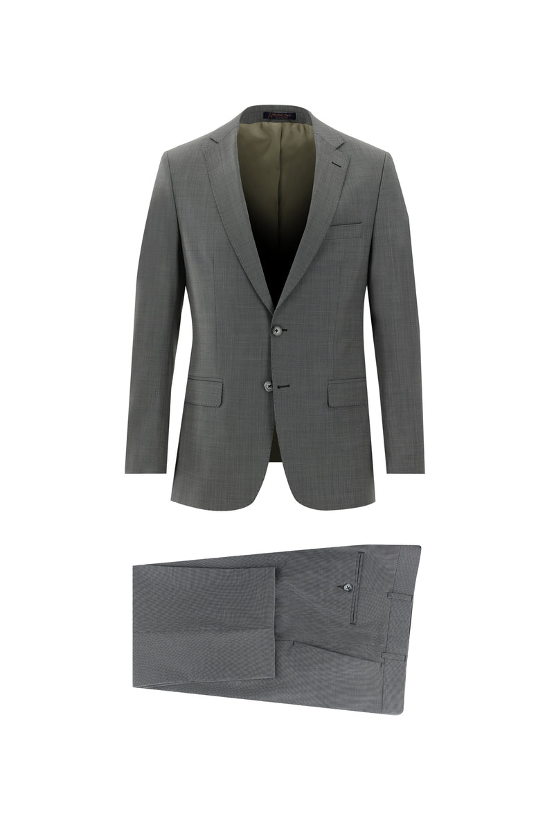 Açık Gri Slim Fit Dar Kesim Yünlü Klasik Takım Elbise