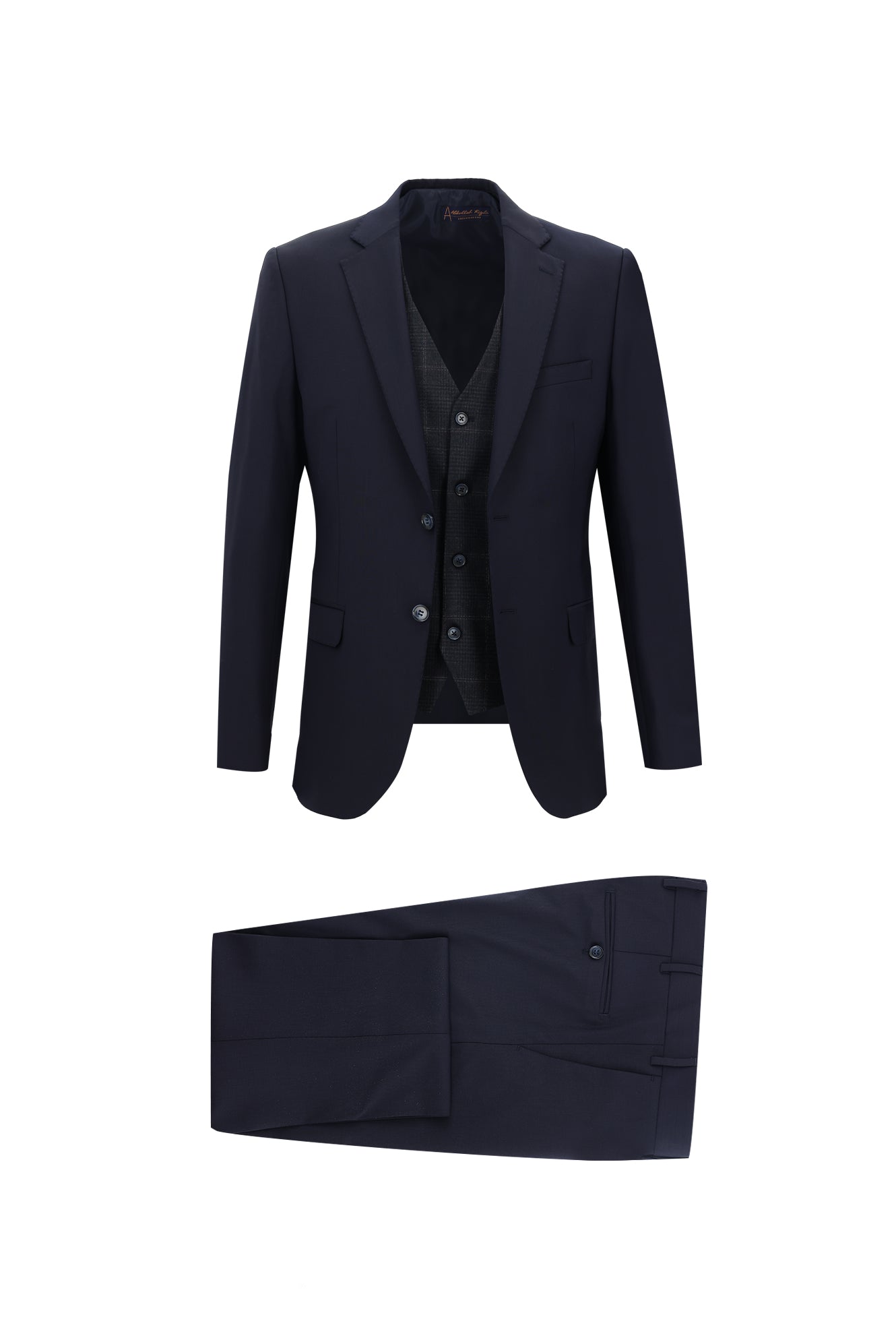 Koyu Lacivert Regular Fit Yünlü Kombinli Yelekli Takım Elbise
