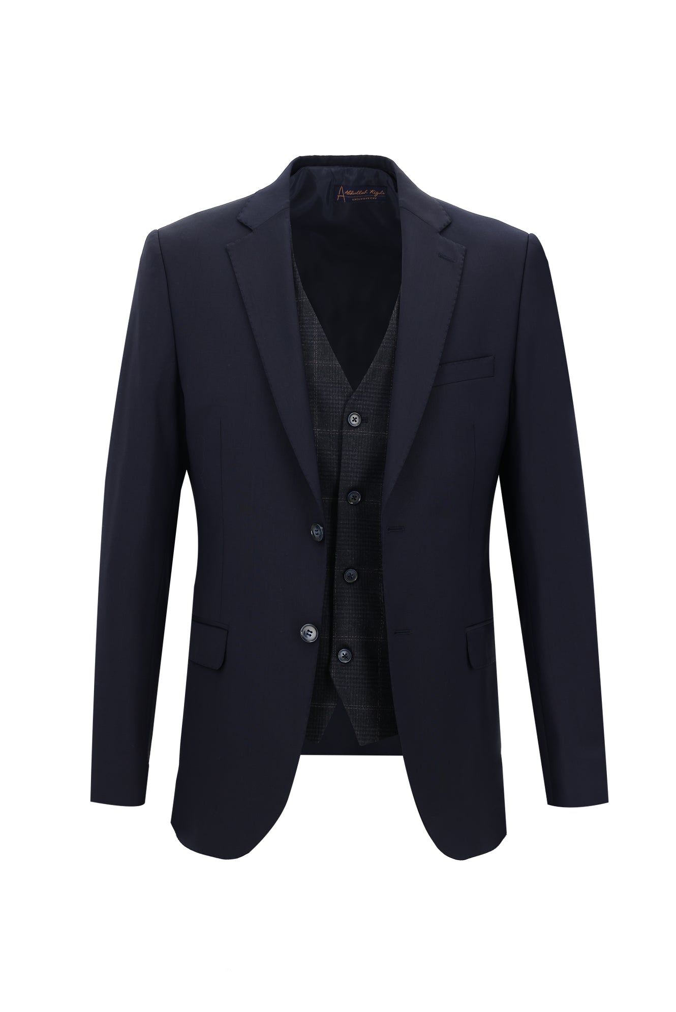 Koyu Lacivert Regular Fit Yünlü Kombinli Yelekli Takım Elbise