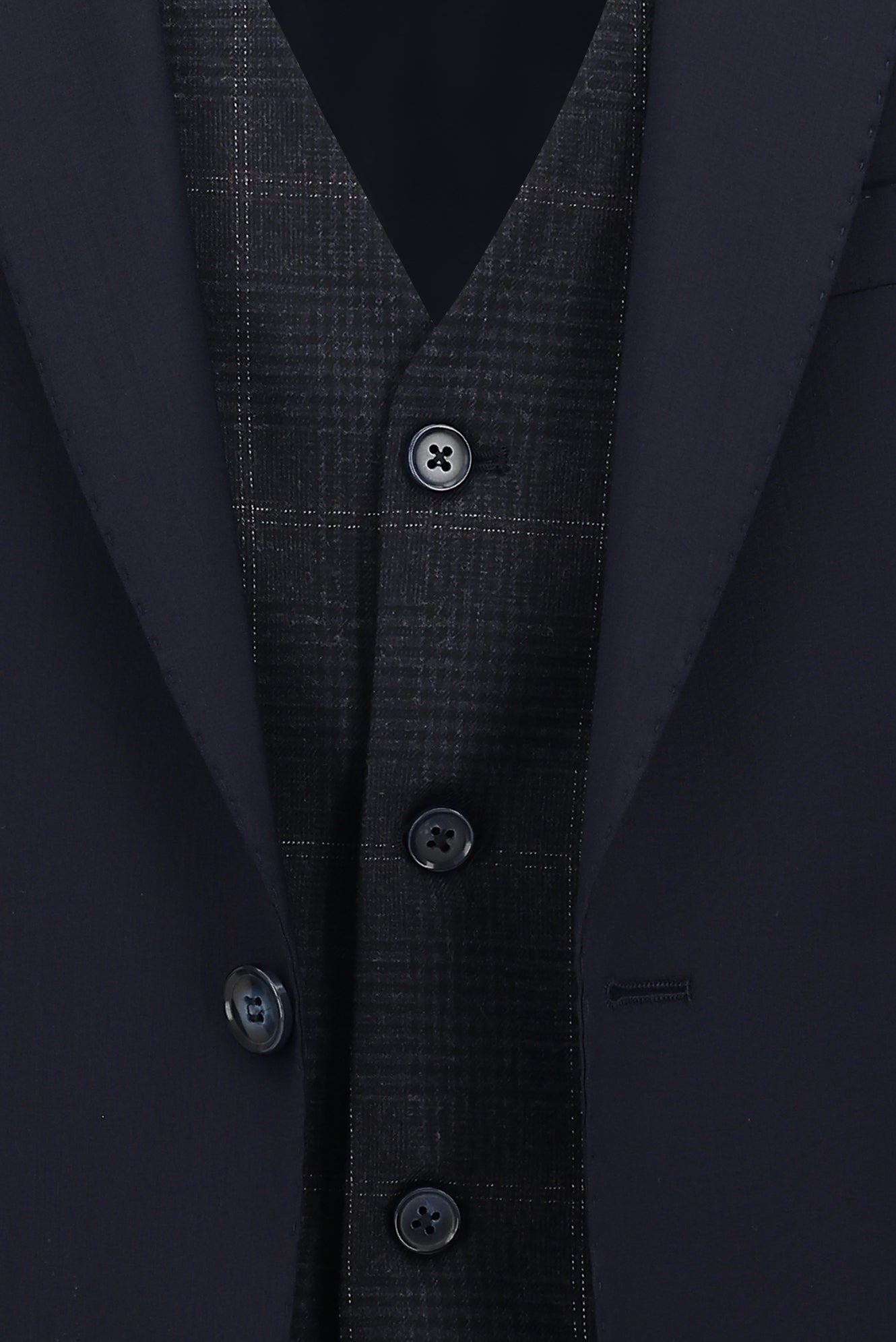 Koyu Lacivert Regular Fit Yünlü Kombinli Yelekli Takım Elbise