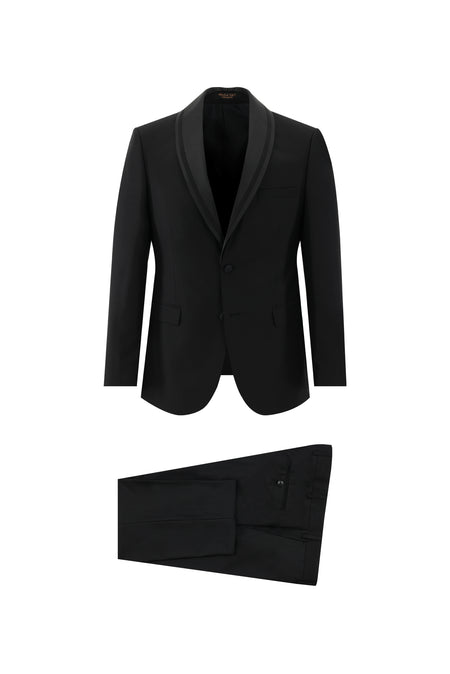 Siyah Slim Fit Dar Kesim Şal Yaka Smokin & Damatlık