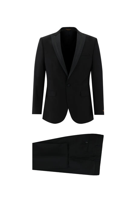 Siyah Slim Fit Dar Kesim Sivri Yaka Smokin & Damatlık