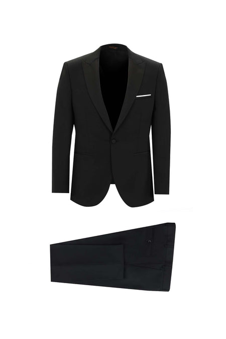 Siyah Slim Fit Dar Kesim Sivri Yaka Smokin & Damatlık