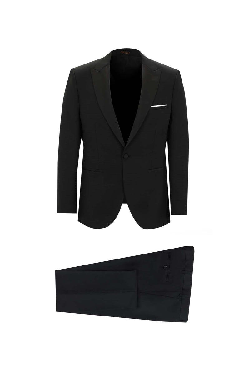 Siyah Slim Fit Dar Kesim Sivri Yaka Smokin & Damatlık