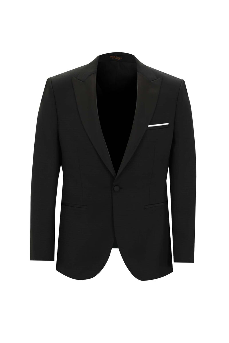 Siyah Slim Fit Dar Kesim Sivri Yaka Smokin & Damatlık