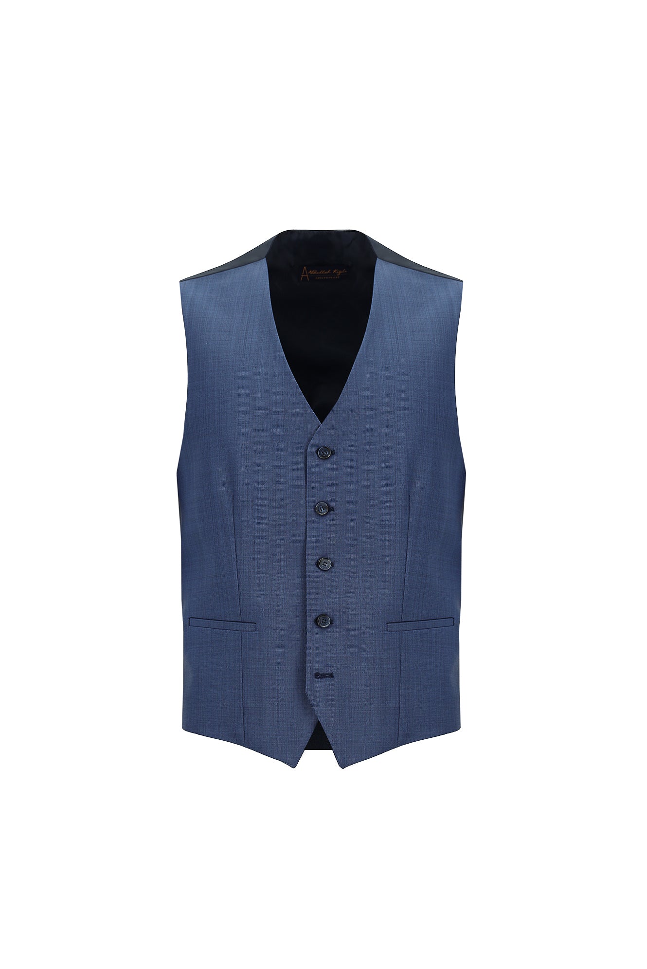 Mavi Slim Fit Dar Kesim Yünlü Kombinli Yelekli Takım Elbise