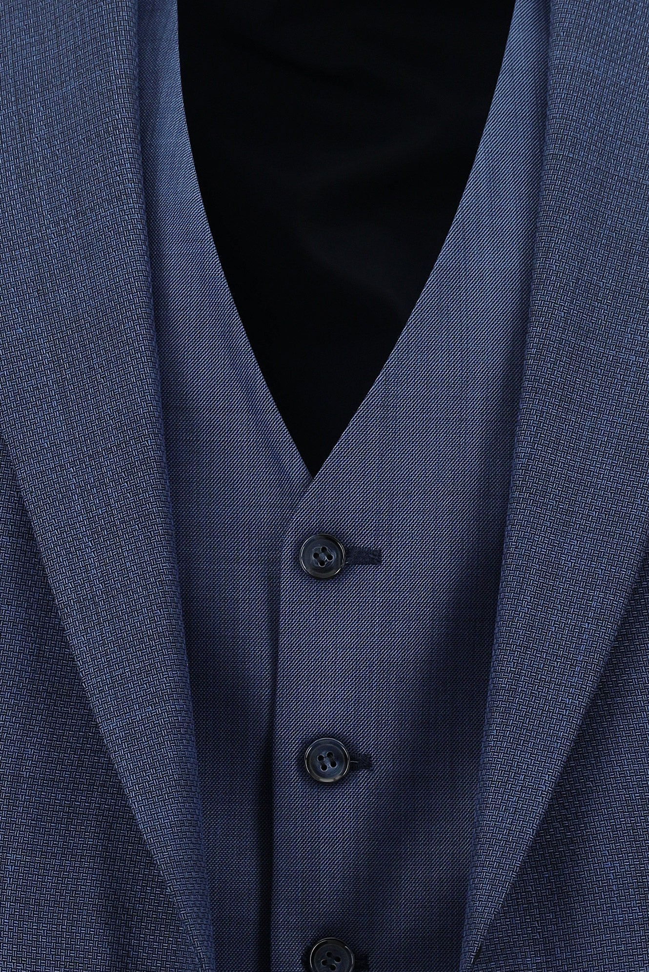 Mavi Slim Fit Dar Kesim Yünlü Kombinli Yelekli Takım Elbise