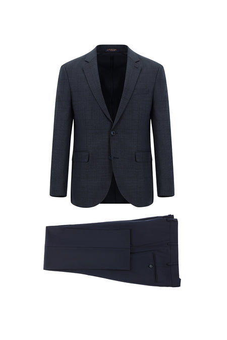 Orta Lacivert Slim Fit Dar Kesim Yünlü Kombinli Takım Elbise
