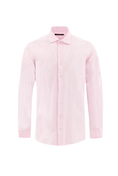 Toz Pembe Uzun Kol Regular Fit Keten Gömlek