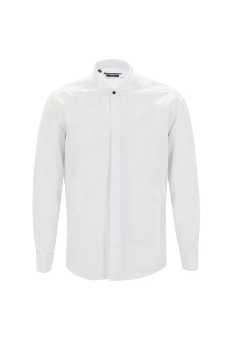 Beyaz Ata Yaka Slim Fit Dar Kesim Pamuk Gömlek