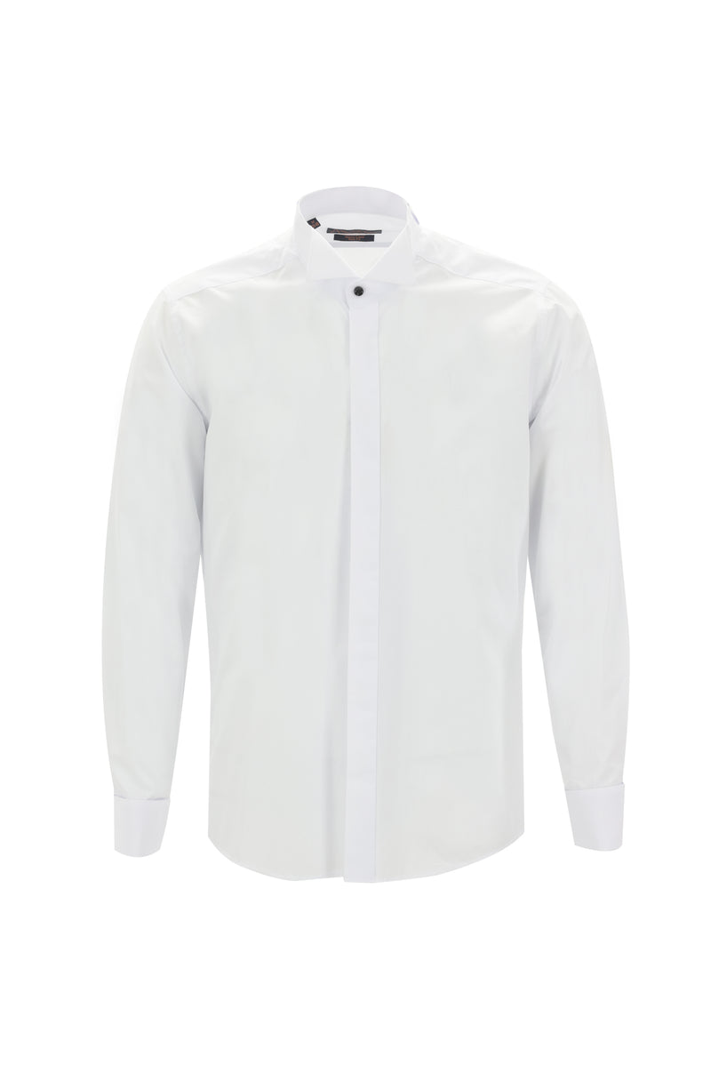 Beyaz Ata Yaka Slim Fit Dar Kesim Pamuk Gömlek