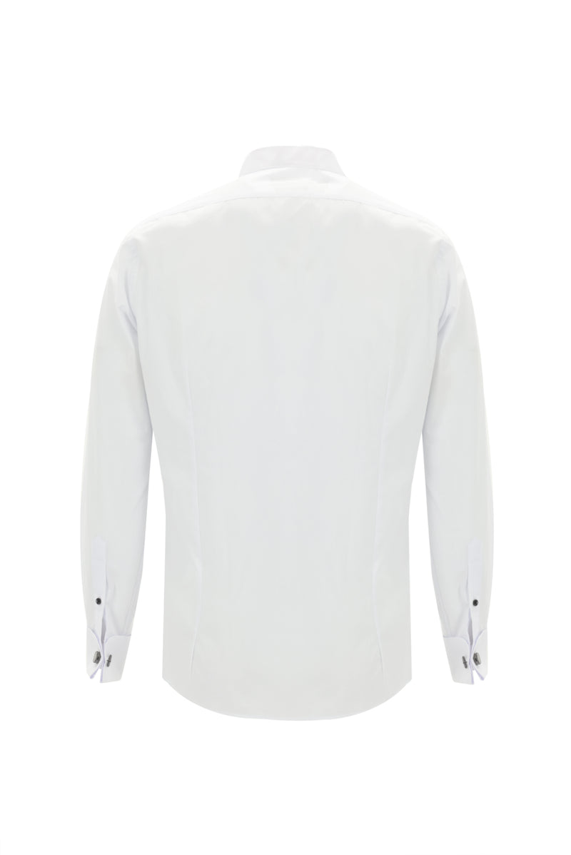 Beyaz Ata Yaka Slim Fit Dar Kesim Pamuk Gömlek
