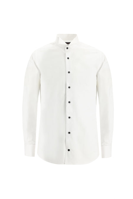 Beyaz Ata Yaka Slim Fit Dar Kesim Pamuk Gömlek