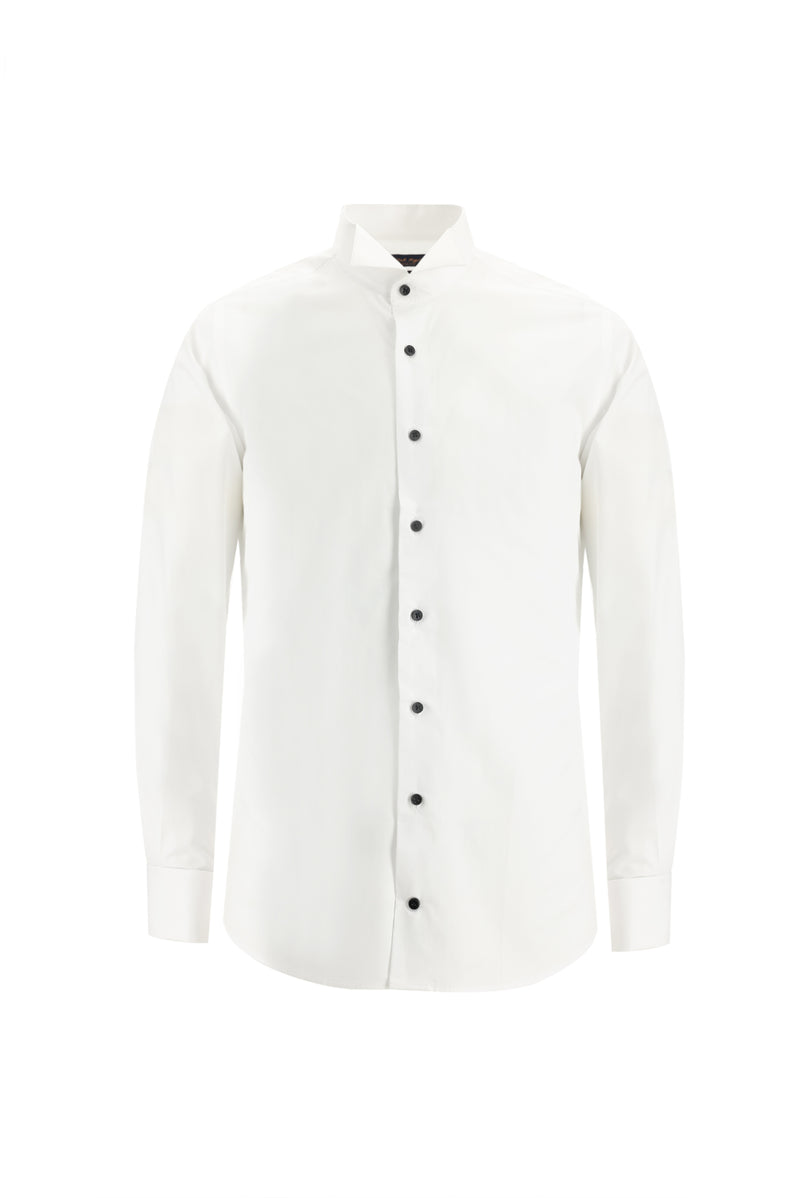 Beyaz Ata Yaka Slim Fit Dar Kesim Pamuk Gömlek