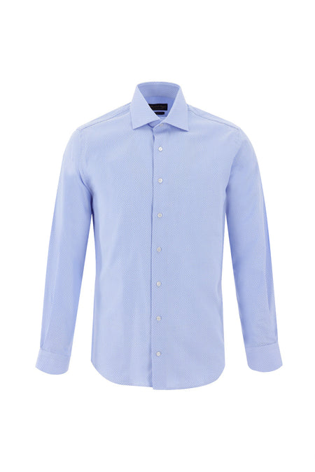 Koyu Mavi Uzun Kol Slim Fit Dar Kesim Klasik Desenli Pamuk Gömlek