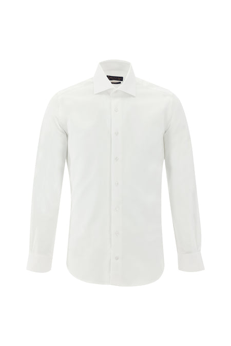 Beyaz Uzun Kol Slim Fit Dar Kesim Klasik Desenli Pamuk Gömlek