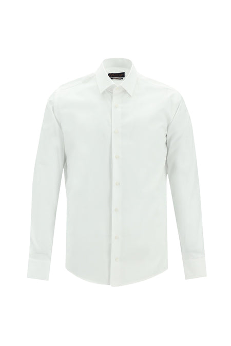 Beyaz Uzun Kol Slim Fit Dar Kesim Klasik Desenli Pamuk Gömlek