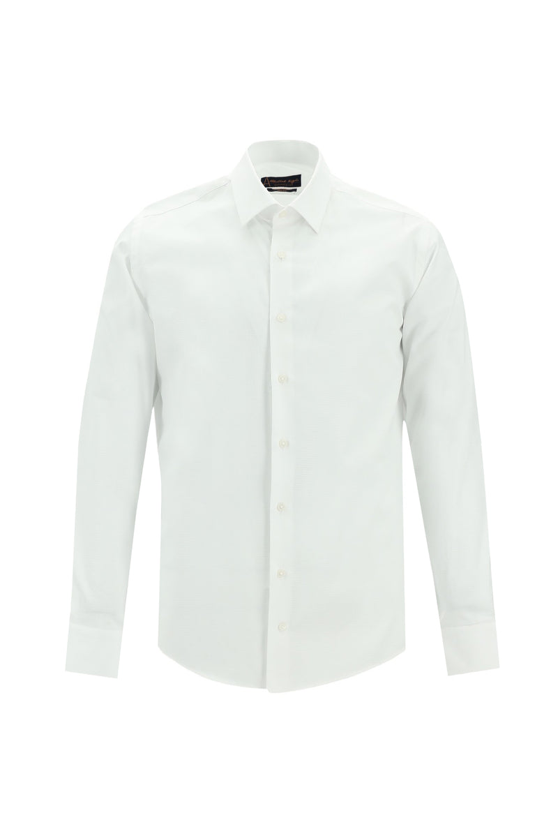 Beyaz Uzun Kol Slim Fit Dar Kesim Klasik Desenli Pamuk Gömlek