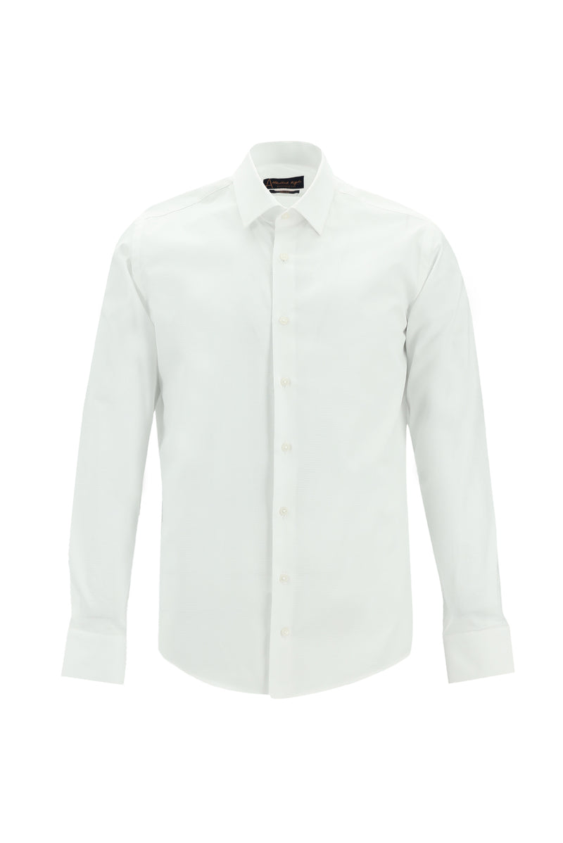 Beyaz Uzun Kol Slim Fit Dar Kesim Klasik Desenli Pamuk Gömlek