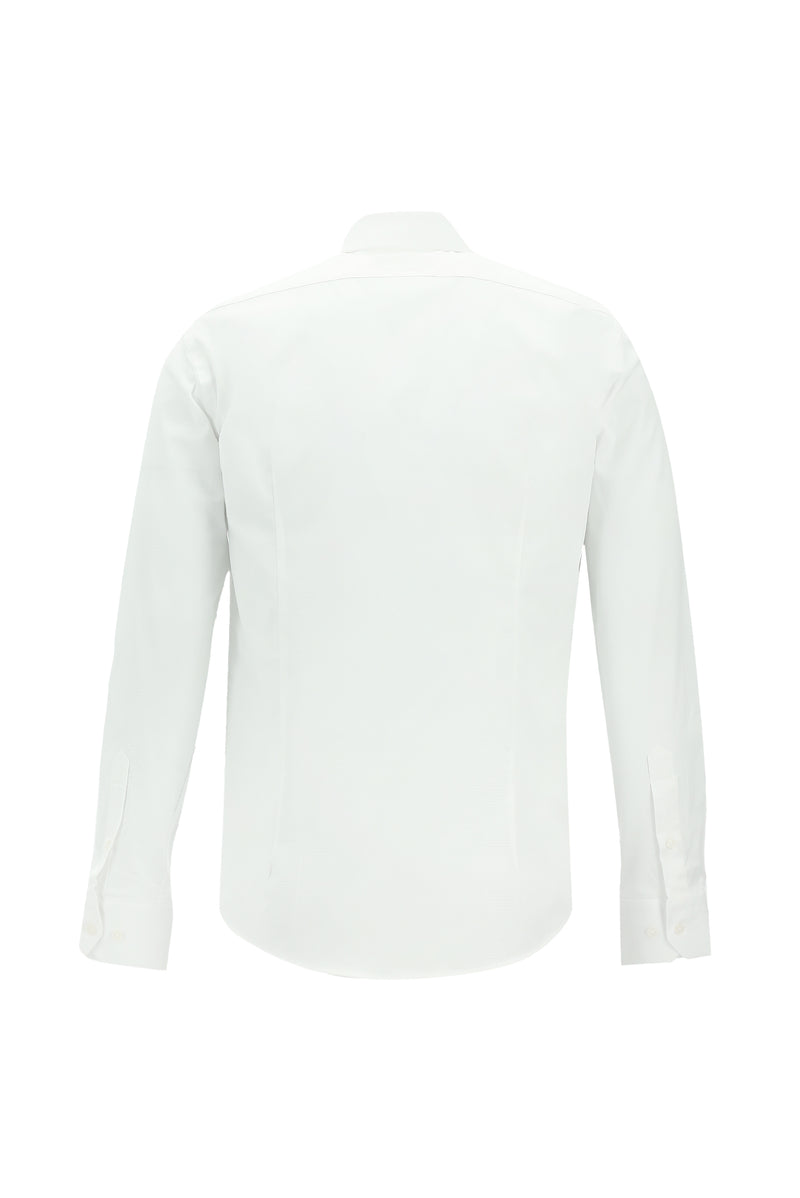 Beyaz Uzun Kol Slim Fit Dar Kesim Klasik Desenli Pamuk Gömlek