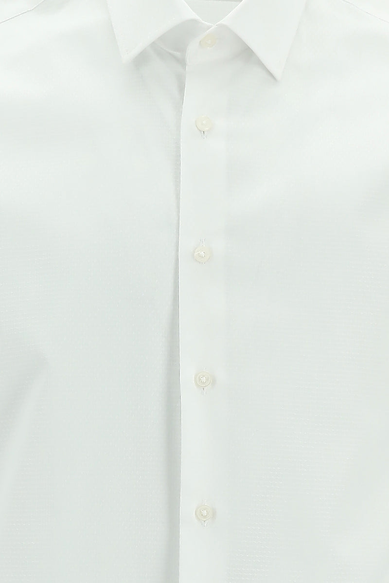 Beyaz Uzun Kol Slim Fit Dar Kesim Klasik Desenli Pamuk Gömlek