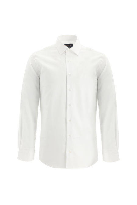 Beyaz Uzun Kol Slim Fit Dar Kesim Oxford Klasik Desenli Pamuk Gömlek