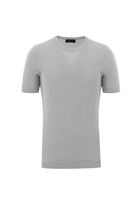 Orta Gri Bisiklet Yaka Desenli Slim Fit Dar Kesim T-shirt