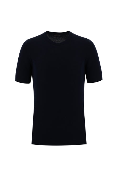 Orta Lacivert Bisiklet Yaka Slim Fit Dar Kesim T-shirt