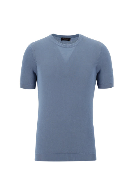 Koyu Mavi Bisiklet Yaka Slim Fit Dar Kesim T-shirt