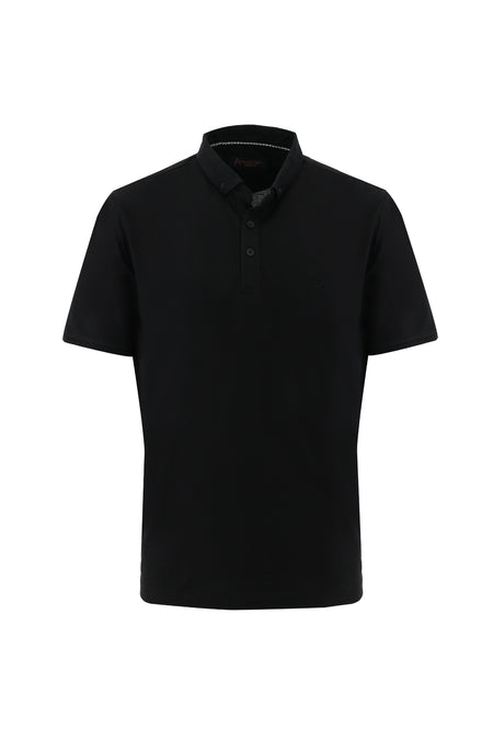 Siyah Polo Yaka Regular Fit Nakışlı T-shirt