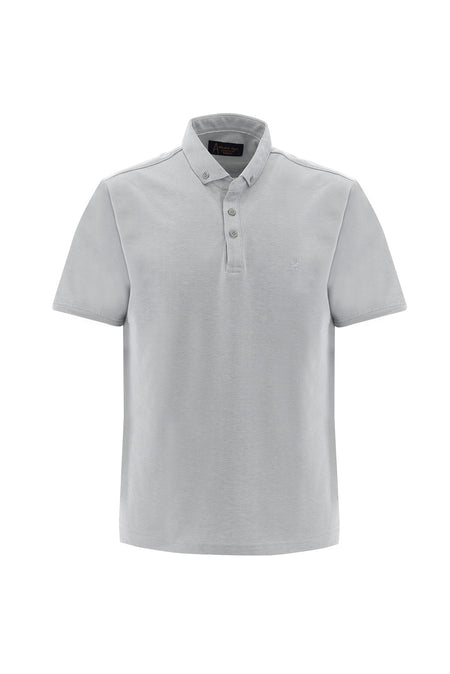 Orta Gri Polo Yaka Regular Fit Nakışlı T-shirt