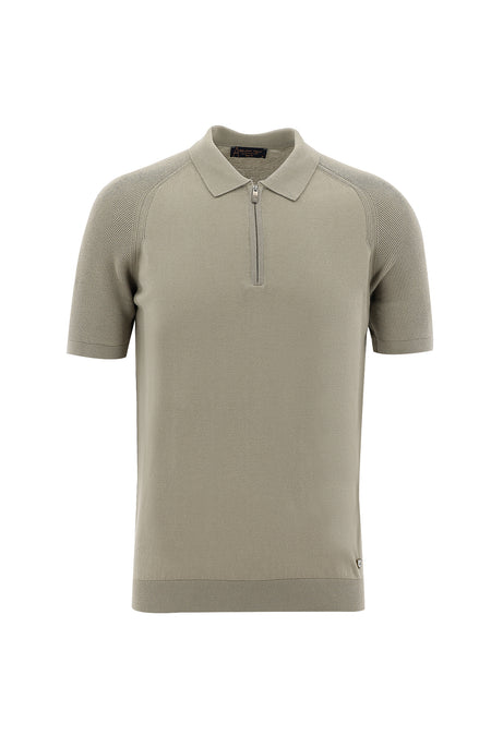 Orta Vizon Polo Yaka Slim Fit Dar Kesim Fermuarlı Desenli T-shirt
