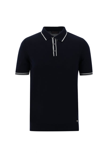 Orta Lacivert Polo Yaka Slim Fit Dar Kesim T-shirt