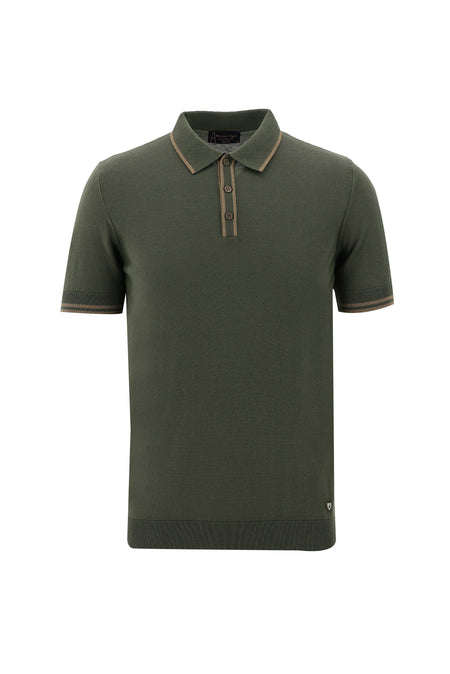 Orta Haki Polo Yaka Slim Fit Dar Kesim T-shirt