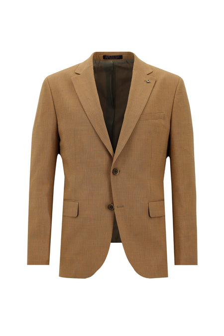 Orta Turuncu Slim Fit Dar Kesim Klasik Kuşgözü Keten Ceket