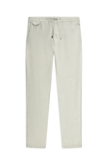 Açık Bej Regular Fit Beli Lastikli İpli Keten Pantolon