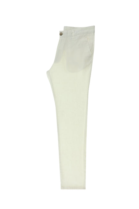 Beyaz Slim Fit Dar Kesim Keten Kanvas / Chino Pantolon