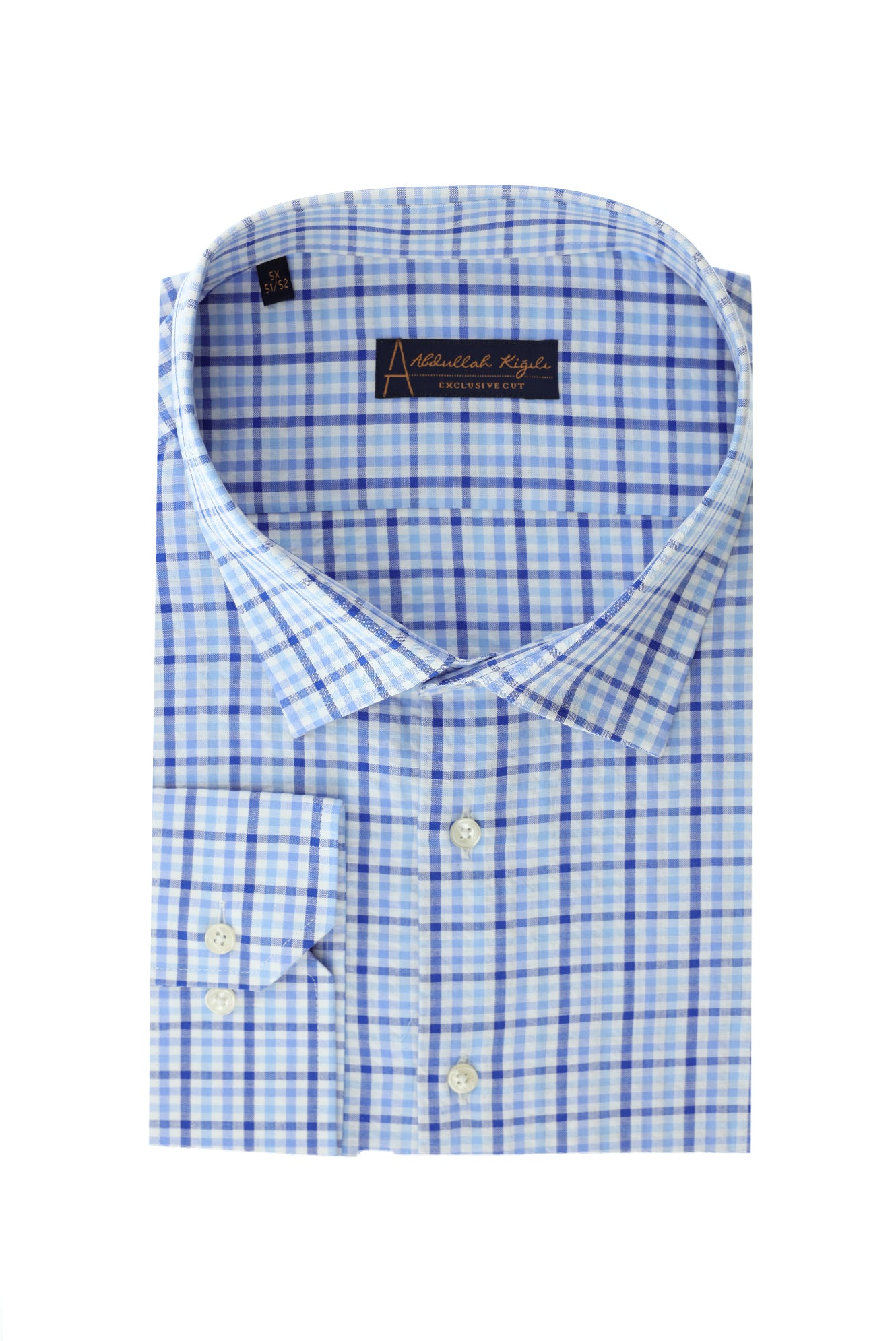 Açık Mavi Büyük Beden Uzun Kol Spor Ekose Pamuk Gömlek