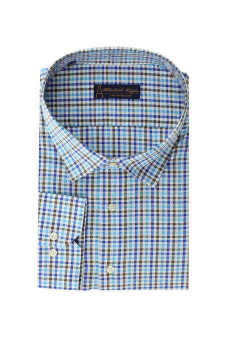 Mavi Büyük Beden Uzun Kol Spor Ekose Pamuk Gömlek