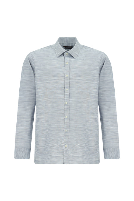 Açık Lacivert Uzun Kol Slim Fit Dar Kesim Desenli Pamuk Şantuk Gömlek