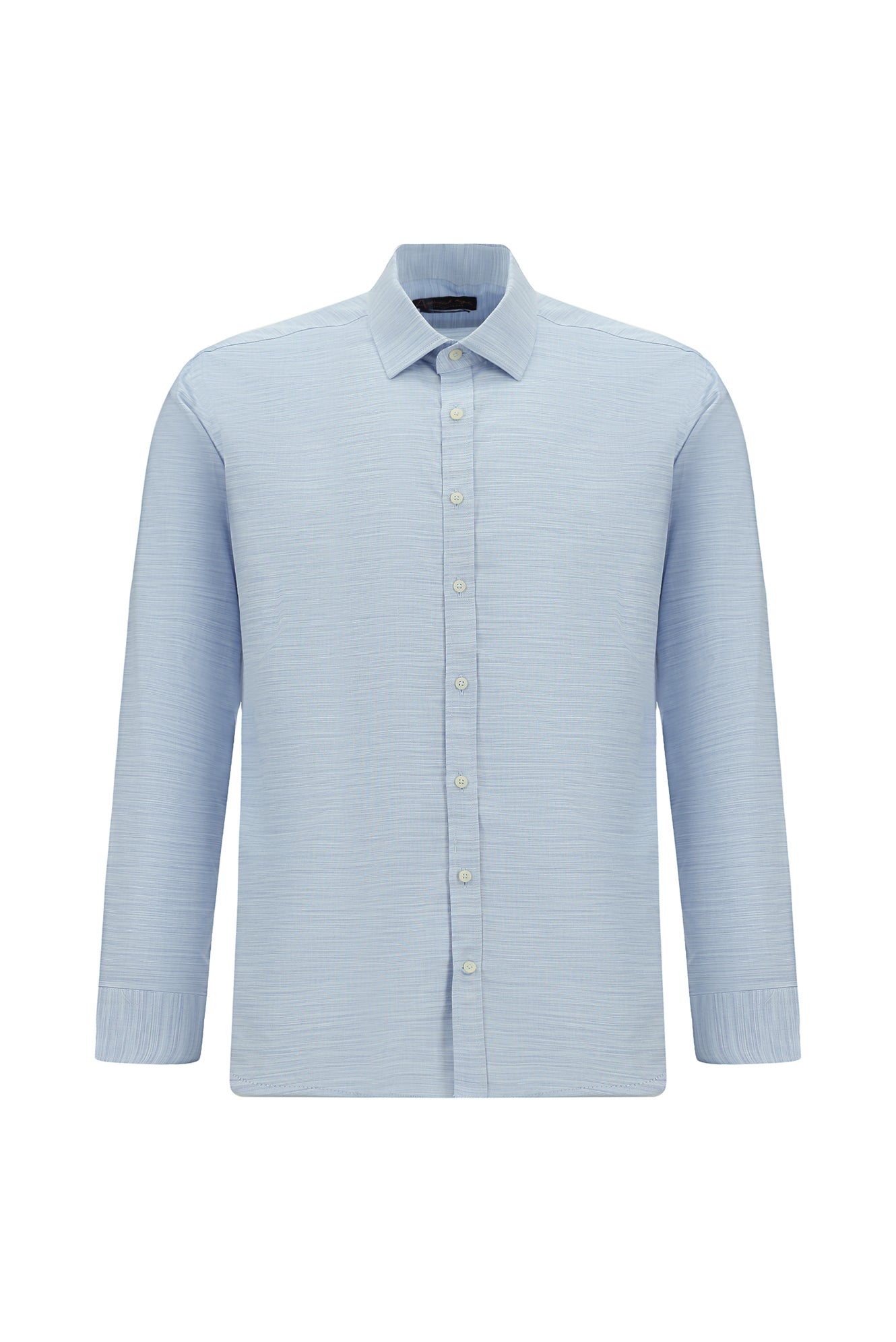 Açık Mavi Uzun Kol Slim Fit Dar Kesim Desenli Pamuk Şantuk Gömlek
